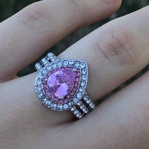 New Pink Stone Silver Color Teardrop Zircon ring